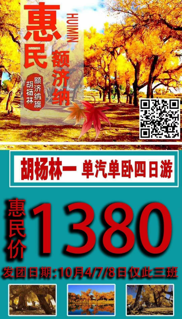 惠民额济纳胡杨林，单汽单卧四日游
