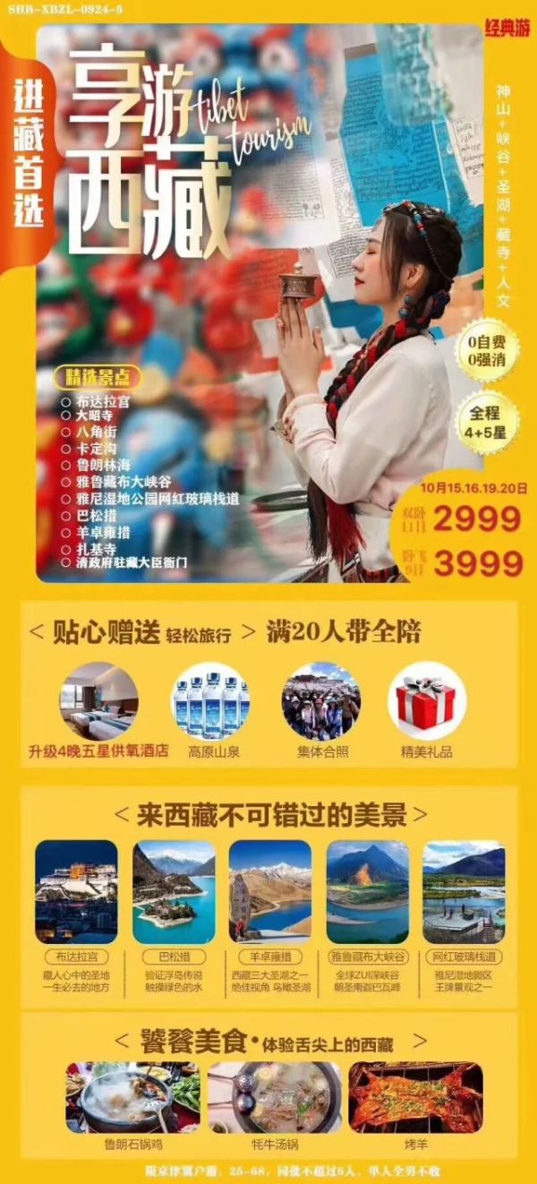 【享游西藏】:布宫+大昭寺+扎基寺+大峡谷+卡丁沟+鲁朗林海 +雅尼湿地+巴松措+羊湖