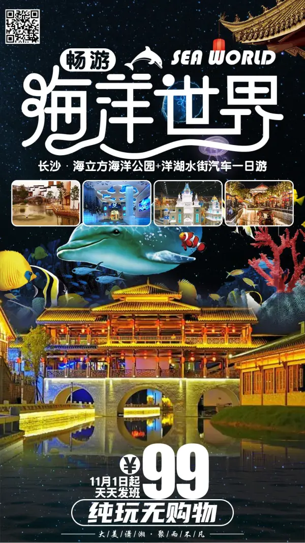 长沙海立方公园+洋湖水街汽车一日游