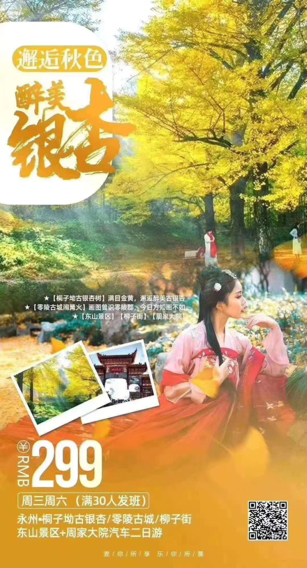 【邂逅秋色&醉美银杏】永州•桐子坳古银杏+零陵古城+柳子街+东山景区+周家大院汽车二日游