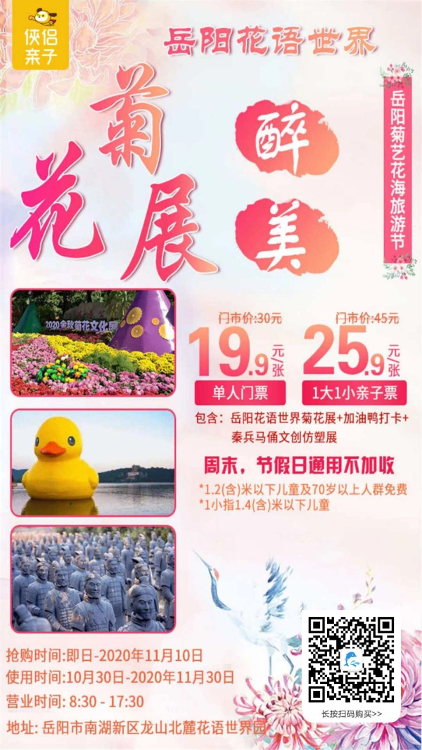 置身七彩浪漫花海！玩转『岳阳花语世界园』，相约2020岳阳菊艺花海旅游节！打卡网红“加油鸭”，参观千姿百态、惟妙惟肖的兵马俑文创仿塑，金秋赏游走起！