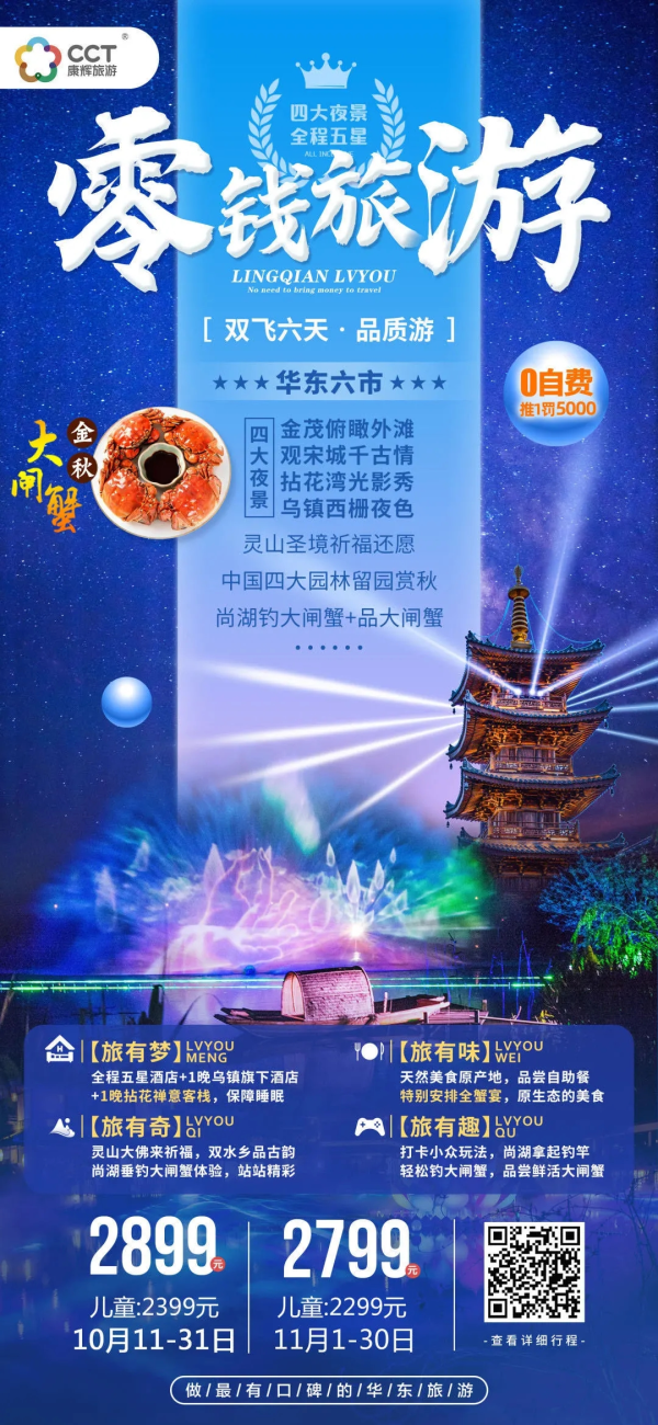 零钱旅游 双飞六天 品质游 0购物0自费